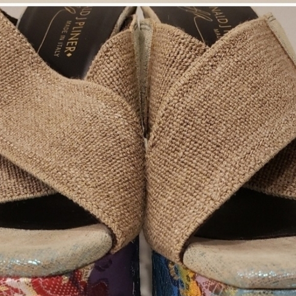 Donald J. Pliner Purple and Blue Artistic Platform Wedge  Sandals - Picture 6 of 9